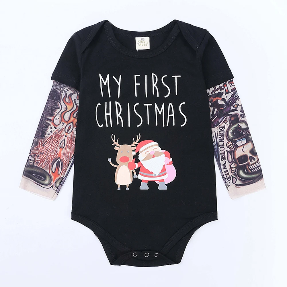 Focusnorm с надписью MY FIRST CHRISTMAS, для младенцев, для маленьких мальчиков и девочек боди с принтом Комбинезон-Татуировка одежда из хлопка, комплекты одежды