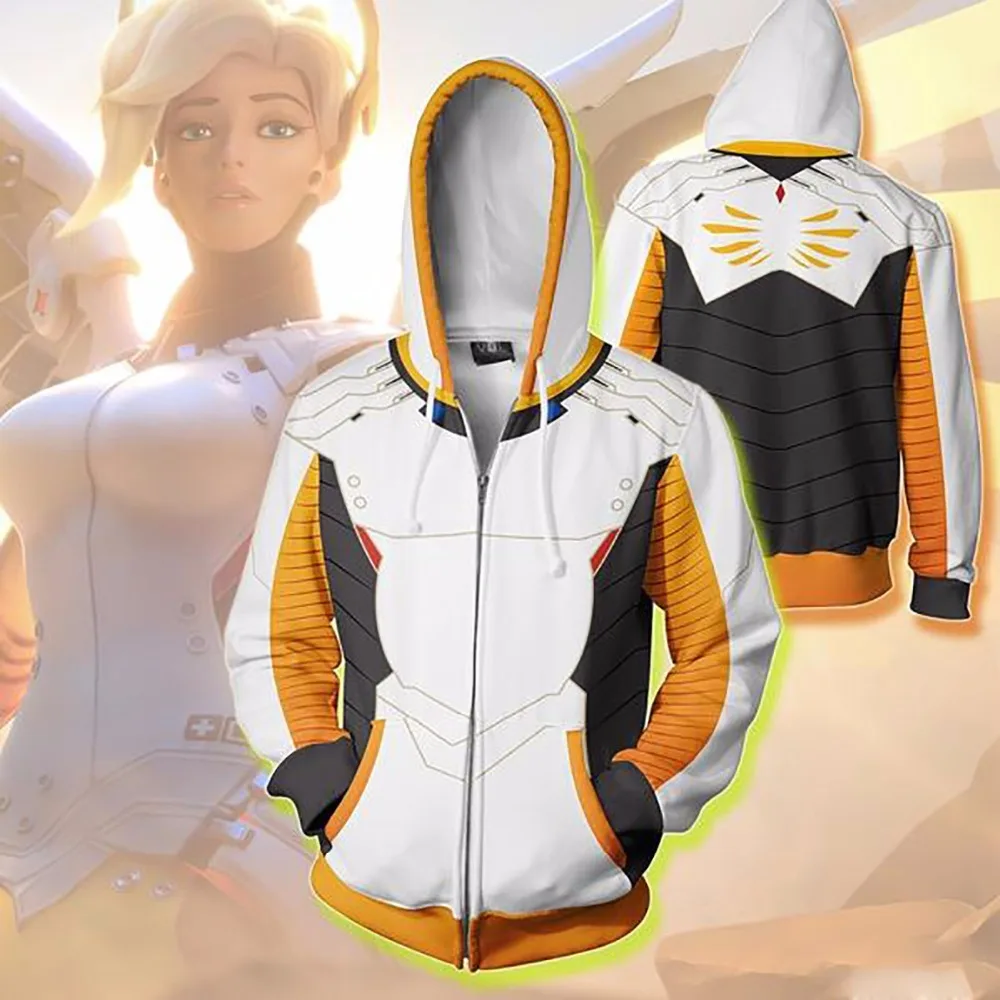 

Game Mercy Hoodies Sweatshirts for Men Women 3D Printed Zip up Jackets Casual Hip Hop Cardigan Hooded Clothes