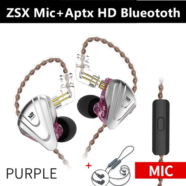 Оригинальные KZ ZSX 5BA+ 1DD гибридные 12 наушники для водителей, металлическая гарнитура, Hi-Fi мониторы для бега, спорта, музыки, в ухо, монитор - Цвет: Purple with mic