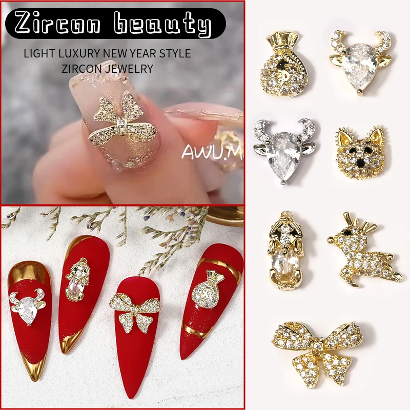 1pc High Quality Luxury Zircon Crystal Rhinestone Nail Art Alloy Gold And Silver Micro Inlaid
