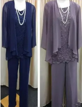 

Three-Pieces Mother of the Bride Pant Suits Jackets Plus Long Sleeves Beaded Formal Evening Occasion mother of the bride dresses