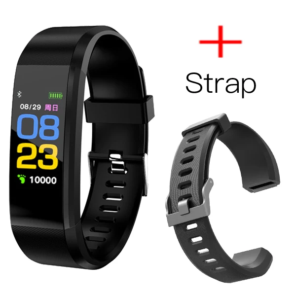 BlackWithStrap Фитнес браслет с измерением давления Cobrafly 115 plus смарт браслет здоровья умный браслет шагомер смарт часы мужские женские браслет для часов браслет фитнес часы с давлением фитнес трекер напульсники будильник часы - Color: BlackWithStrap