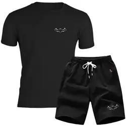 Лето 2019, новый мужской спортивный костюм, 2 предмета, спортивные штаны, топы, футболка, хлопковый короткий комплект, брендовые футболки