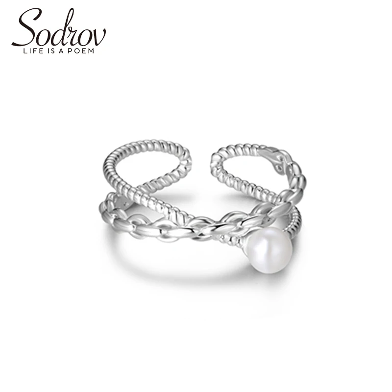 

Sodrov Adjustable Engagement Wedding 925 Sterling Silver Pearls Ring Jewelry For Women