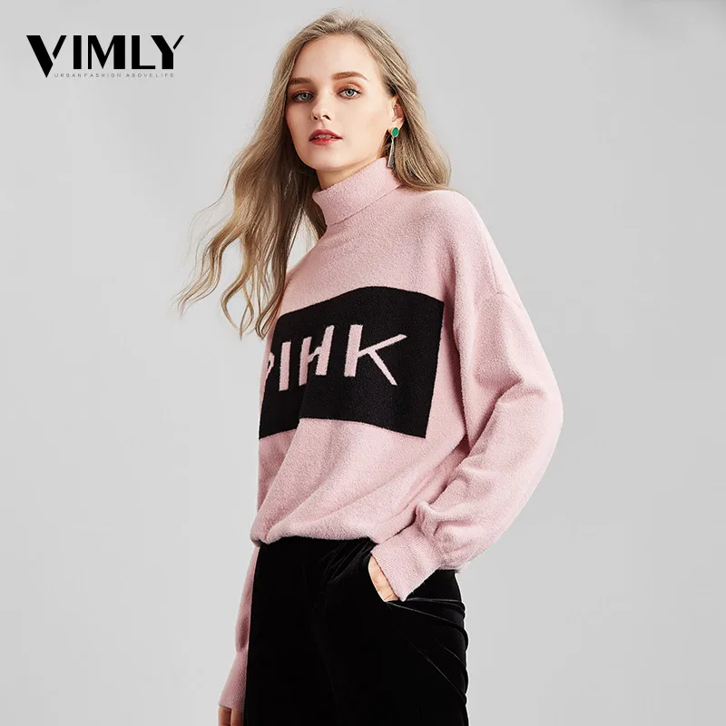 Vimly, Женский Повседневный жаккардовый свитер с буквенным узором, женский толстый вязаный пуловер с круглым вырезом, крутая уличная одежда для подиума, свитера, топы