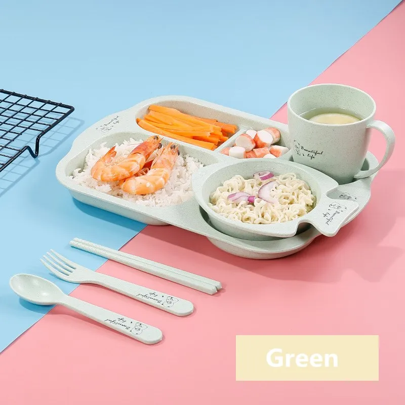 lunch box Пшеничный соломенный Ланч-бокс для детей, миска, чашка, посуда, разделенная устойчивая тарелка, обеденная тарелка, микроволновая печь с подогревом, Ланч-бокс для работы на открытом воздухе - Цвет: lunch box