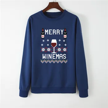 

Christmas Winemas Print Women Hoodie Long Sleeve Pullover Pink Sweatshirt O-NECK Women Clothes Hoodies Rave Festival Clothing
