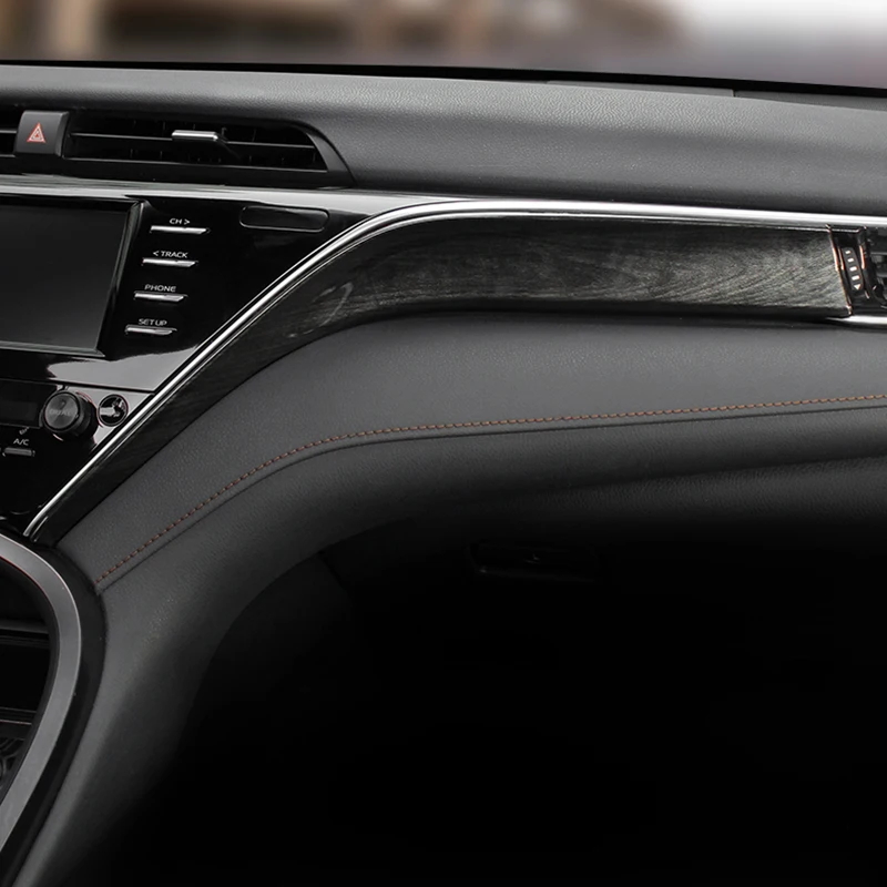 QHCP полосы приборной панели наклейки декоративная панель Copilot Чехлы отделка салона АБС углеродного волокна стиль древесины зерна подходит для Toyota Camry