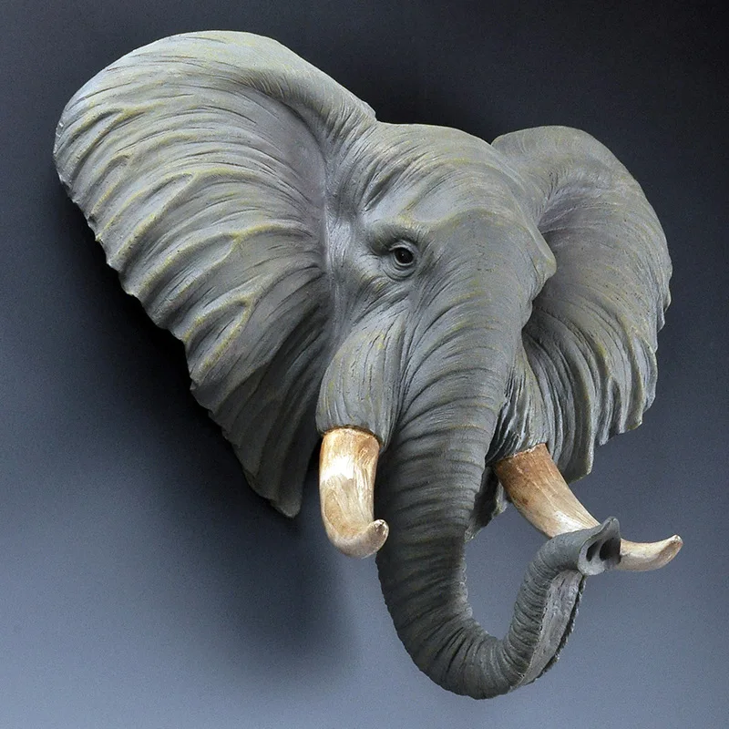Wall mounted Elephant Head Sculpture Retro Resin Wall Decoration