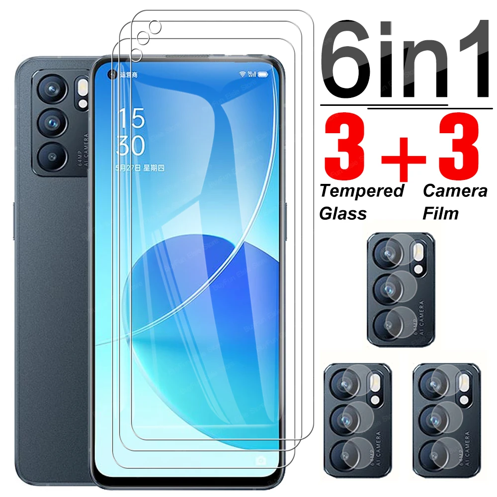 

6 in 1 Tempered Glass For Oppo Reno6 5G Full Cover Screen Protector Lens Film For Reno5 Reno 6 5 F 4 Z Lite 5G Safety Glass