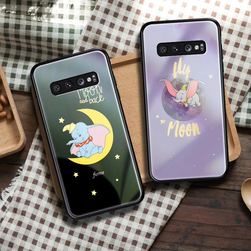 

Tempering Glass Cover For Samsung S10 S9 S8 Case Cute Cartoon Dumbo Patterned Silicone Bumper Cover For Galaxy Note8 Note 9 Case