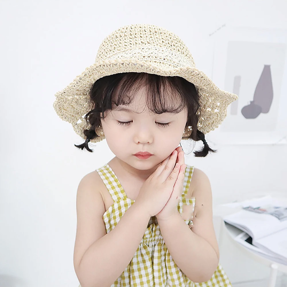 Summer Children's Breathable Lace Cap Bow Beach Sun Hat Wide Brim Kids Princess Travel Sunshade Straw Hats Baby Girls | Мать и