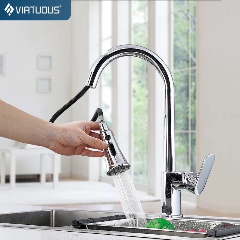 

VIRTUOUS CL-T912 Kitchen Faucets 2 Water Spray Mode Pull Out Swivel 360 Degree Stainless Steel Kitchen Sink Mixer Tap