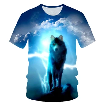 

4-14 Years Old 2019 Summer Children 3D T-shirt Kids Animal Wolf Galaxy Cloud Moon Funny Printed T shirt Boys Girls Tshirts Tops