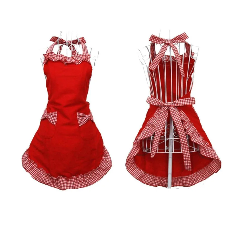 Cute Bar Cleaning Dress Bib Cooking Baking Restaurant Aprons Women Lady Adjustable kitchen apron Flirty Vintage Bowknot Pockets