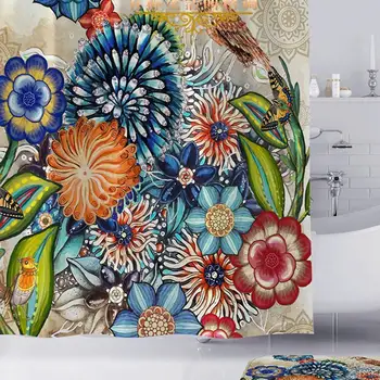 

World Menagerie Single Shower Curtain Red Yellow Navy Green Bouquet Boho Bathroom Supplies Household N0W1