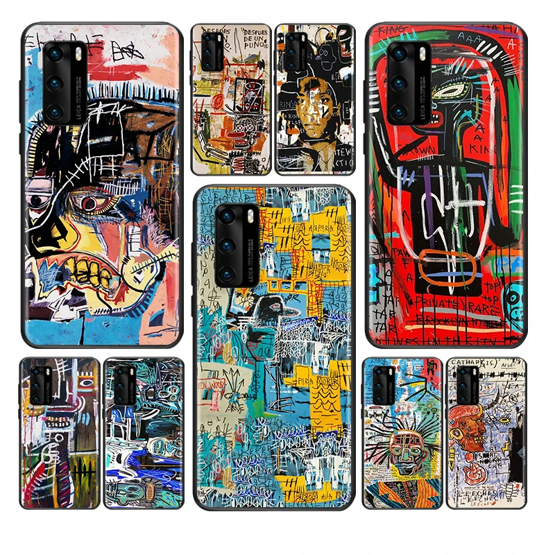 For Huawei P Smart 2021 2020 Z S Plus Mate 40 RS 30 20 10 Pro Lite 2019 2018 Jean Michel Basquiat Art Graffiti Black Phone Case | Мобильные
