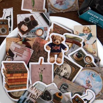 

46Pcs Retro Projection Room Stickers DIY Scrapbooking Album Journal Crafts Decorative Label Seal Stickers Package