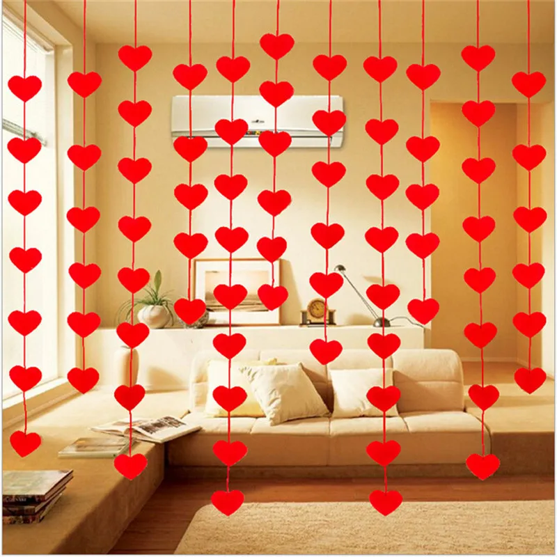 2.5M Happy Family Non-woven Love Heart Red Bunting Curtain Wedding Birthday Flags Banner Garland Party Decoration Supplies | Дом и сад