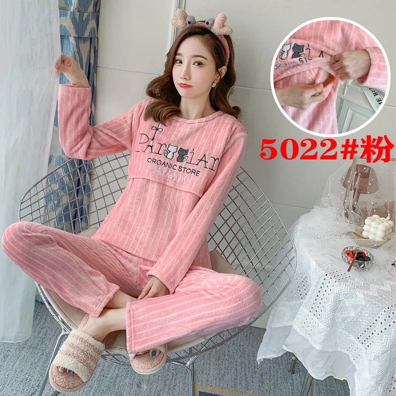 

Flannel Winter Pregnant Pajamas Set Thick Maternity Nursing Pyjama Homewear Coral Fleece Postpartum Breastfeeding Tracksuit