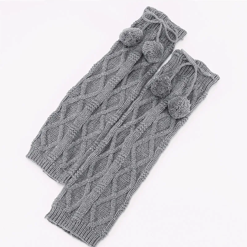 Зимние женские длинные гетры с помпоном, вязаная школьная форма для девочек, носки, модные гетры, женские вязаные обертывающий ногу - Цвет: gray