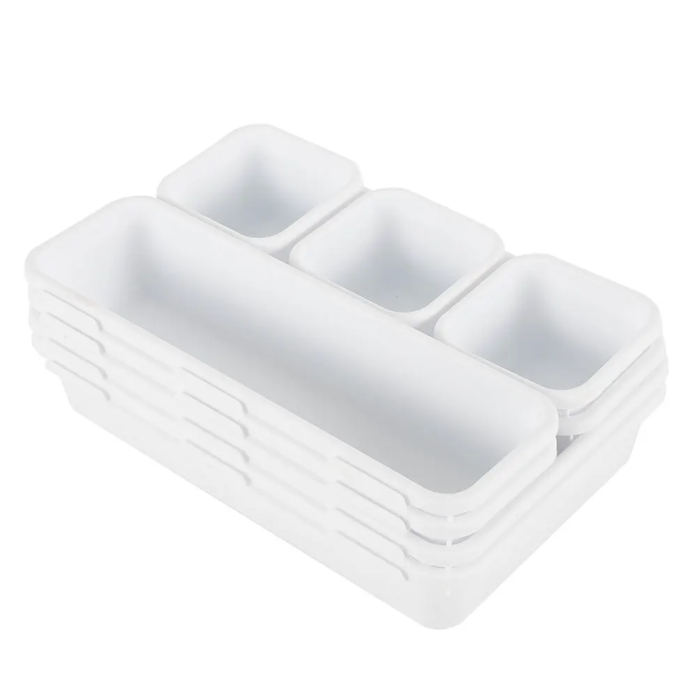 8 шт./компл. органайзер для хранения Коробка для дома, выдвижного ящика блокируя узкий выдвижной ящик для Ванная комната Кухня шкаф ювелирных изделий макияж настольная коробка - Цвет: Белый
