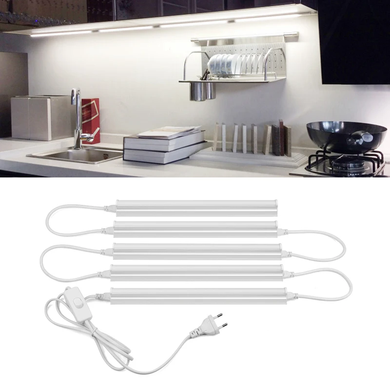 

T5 Lamp 220V Fluorescent Light Tube LED Lighting for Kitchen 6W 10W LED Wall Lamp Home Under Cabinet Light with EU Plug Switch