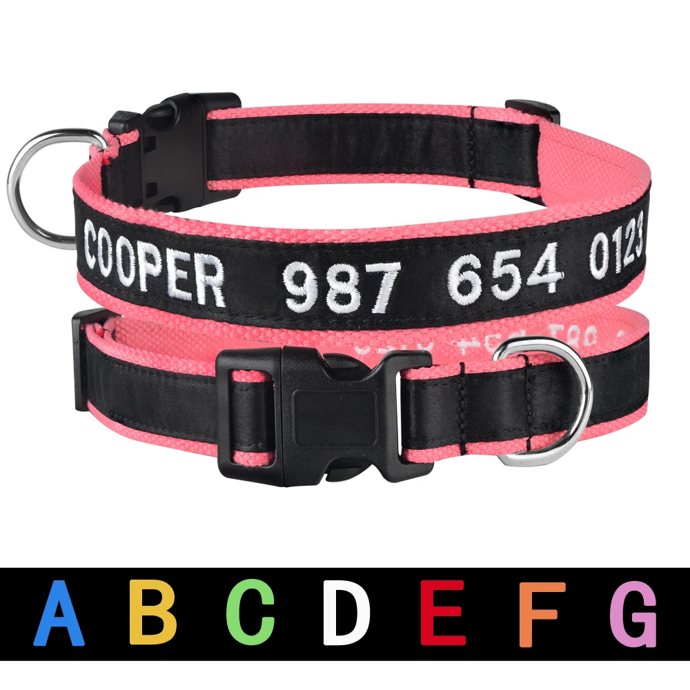 

Nylon Embroidered Custom Personalized Dog Collar Pet Collars Adjustable Puppy Nameplate ID Collar Small Medium Large Pink