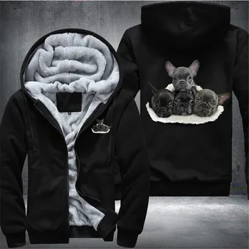 

French Bulldog Family Mens Winter Hoodies Male Harajuku New High Quality Casual Sweatshirts Zip Sportswear Thicken Warm Outwear