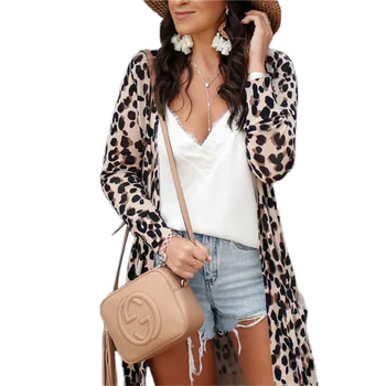 

Goocheer New Arrival Women Leopard Print Cardigan Coats Poncho Casual Long Sleeve Jumper Tops