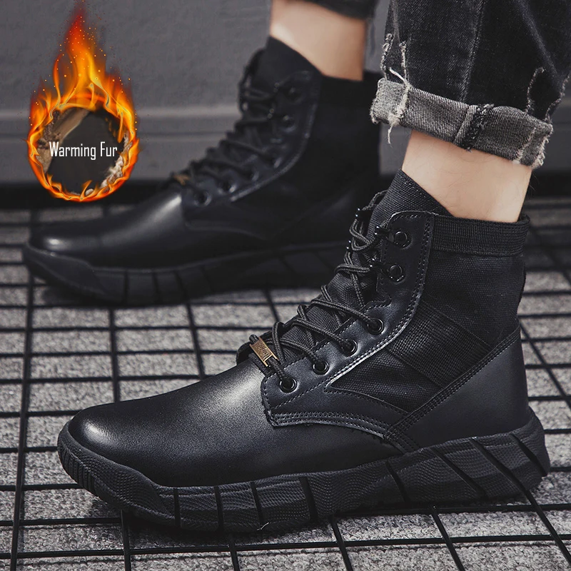 VastWave/зимние мужские военные ботинки из искусственной замши; противоскользящие армейские мужские ботинки до щиколотки; Мужская парусиновая Рабочая обувь с тесьмой