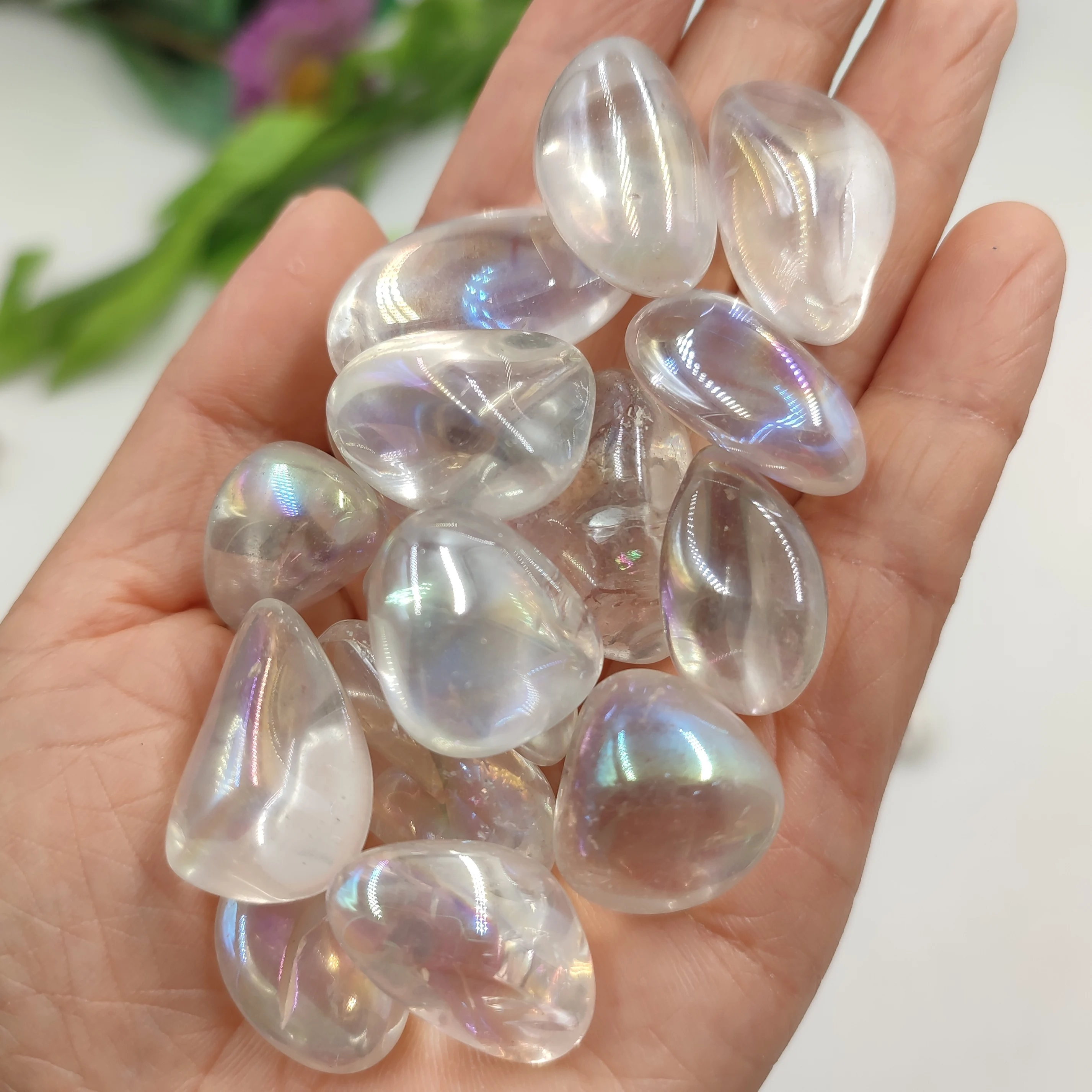 3pcs/Lot Rainbow AB Titanium Aura Clear Quartz Natural Crystal Tumbled Stone Reiki Healing Polished Rock Home Room Decoration