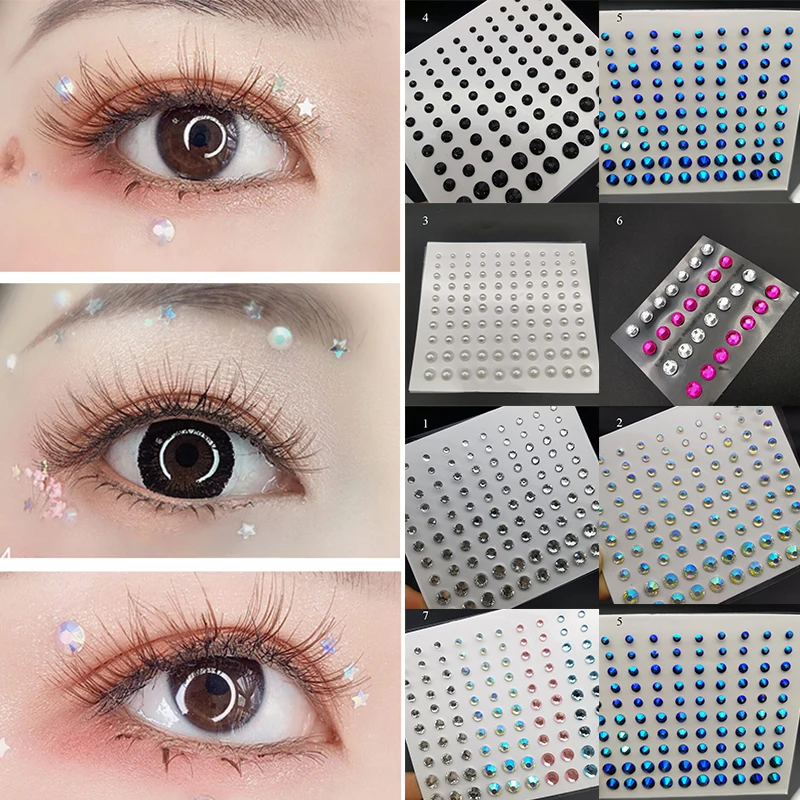 Sombra de ojos de tamaño mixto, diamantes de cara, Festival, decoración  corporal, joyas, pegatinas, autoadhesivas, tatuajes falsos, maquillaje,  uñas, diamantes de imitación - AliExpress