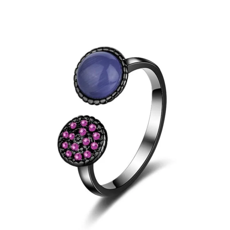 New Creative Fashion Exquisite 925 Sterling Silver Jewelry Three Colors Cat Opal Crystal Flower Temperament Opening Rings SR363 |