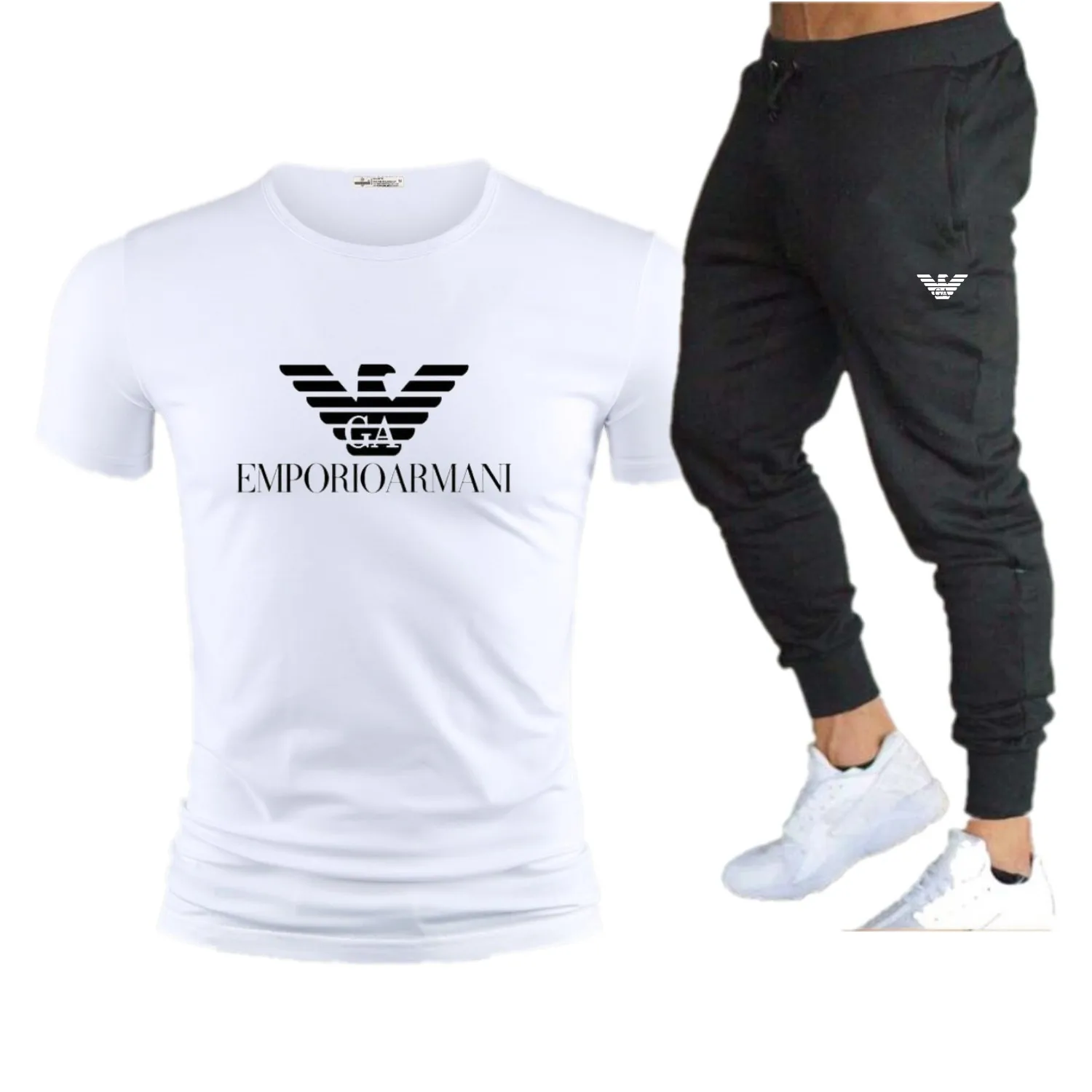 Armani- Casual Male Tracksuit Clothing Summer Men Set Fitness Suit Sporting Suits Short Sleeve T Shirt + pants 2 Piece Set Armani- Casual Male Tracksuit Clothing Summer Men Set Fitness Suit Sporting Suits Short Sleeve T Shirt + pants 2 Piece Set