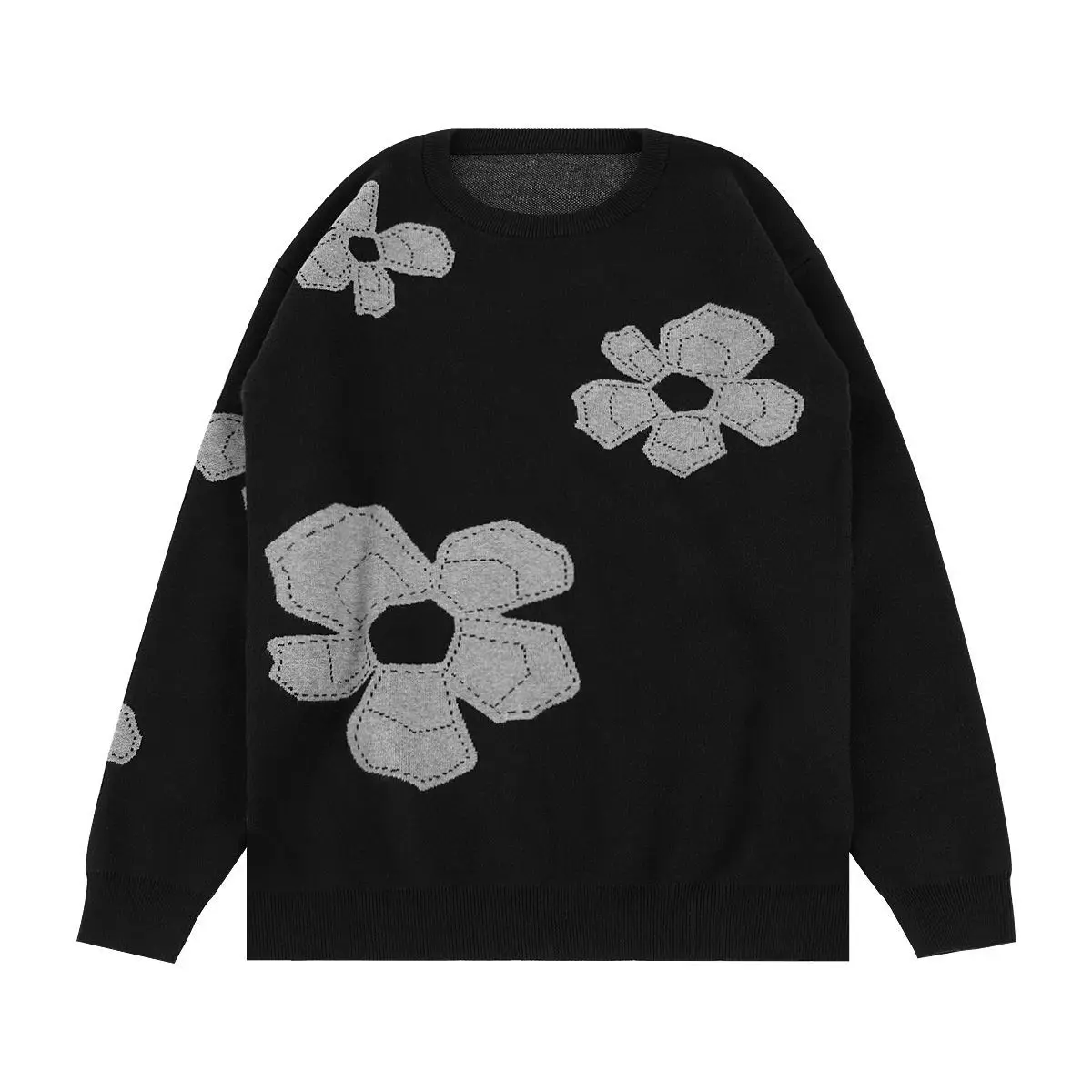 

Sweater men's autumn and winter striped jacquard loose and versatile Pullover