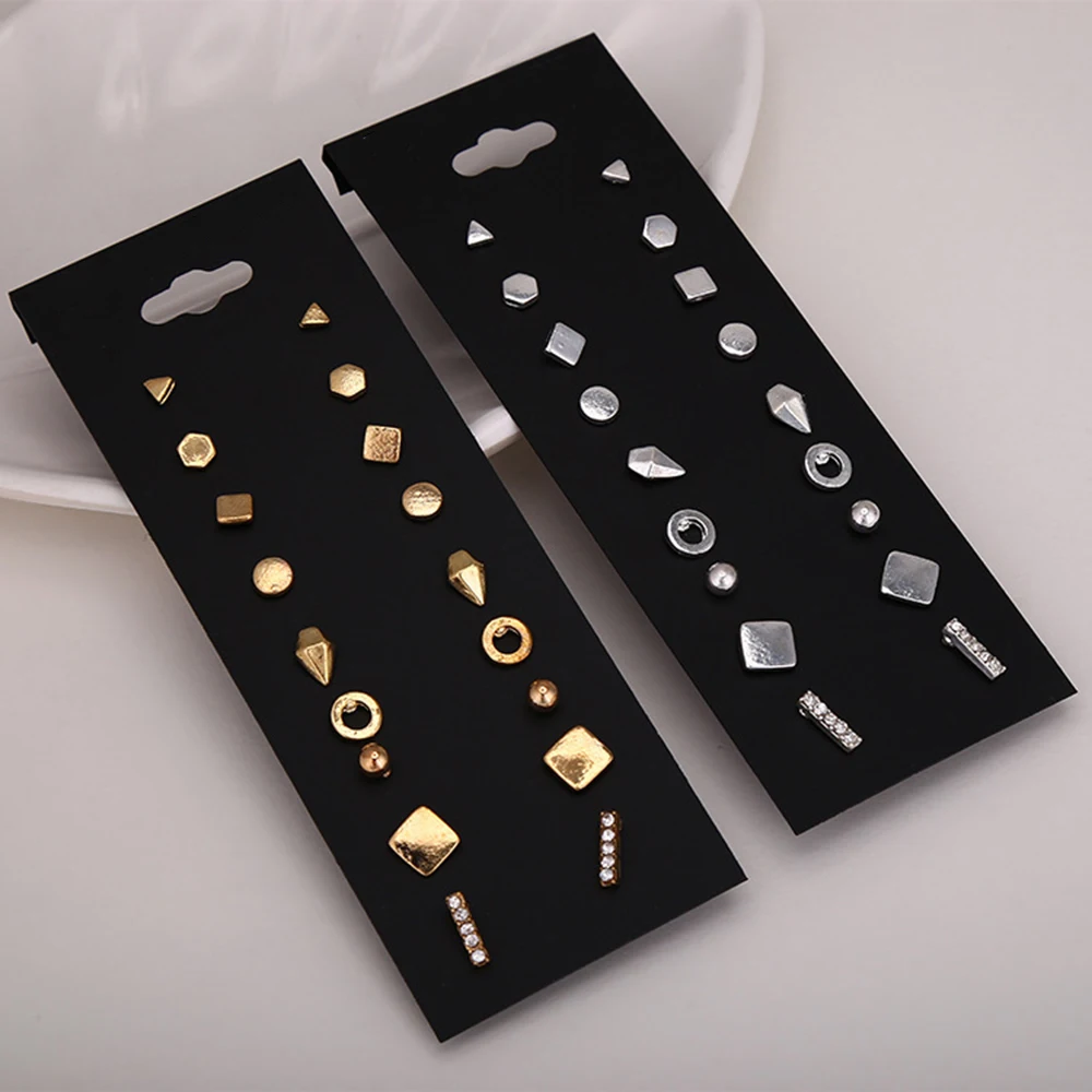 

9 Pairs/set Gold Silver Crystal Earrings Set Women Female Round Small Geometric Piercing Earrings for Party Gift Wholesale