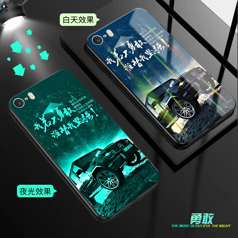 D Светящийся чехол для iPhone 5 5S SE 6 6S 7 8 Plus X XR XS Max 11 Pro Max чехол, светящаяся задняя крышка из закаленного стекла, силиконовый чехол - Цвет: D