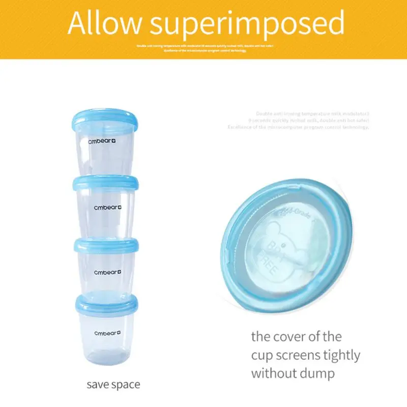 

4 Breast Milk Storage Bottle Set 180ml Newborn Breast Milk Storage Cups ReusableWide Neck Food Freezer Fresh Container