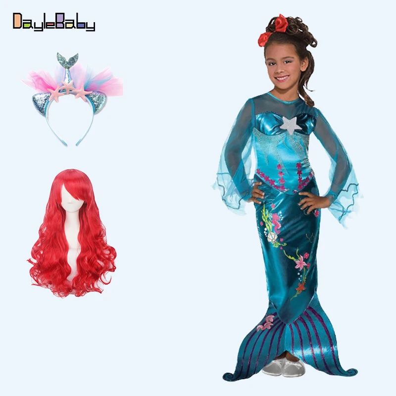 Little Girls Mermaid Costume Ariel Princess Cosplay Outfit Shimmering Sequined Lovely Pageant Party Holiday girls Dress | Детская одежда