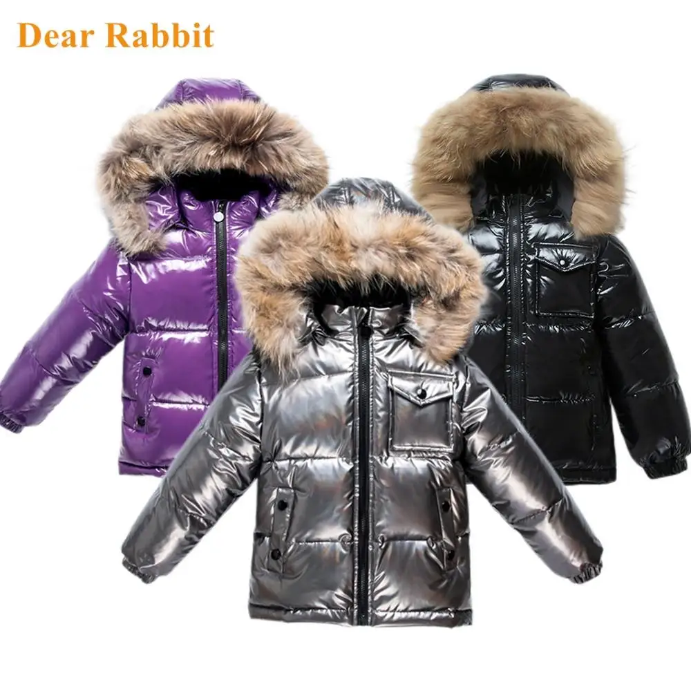 

-30 Russia Fashion Parka real fur Winter Coat 90% Girls Down Jackets Children's Clothing Snow Wear Kids Outerwear Boy Clothes