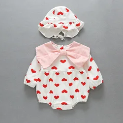Ensemble de vêtements pour bébés filles de 0 à 12 mois, barboteuse à manches longues avec nœud en cœur et chapeaux, Costume de nouvel an, tenues de naissance mignonnes 