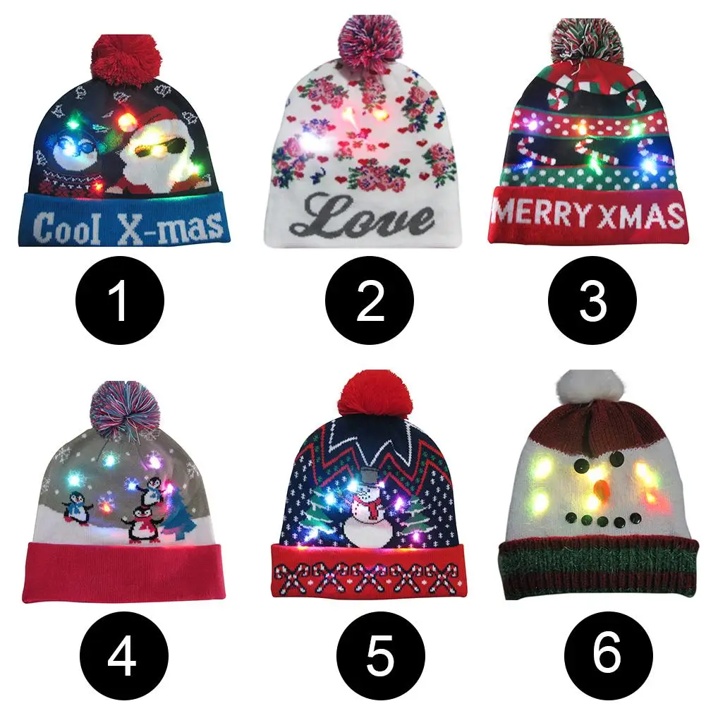 

LED Christmas Beanie Knitted Sweater Warm Christmas Hat Beanie Light Up Hat for Children Adult Cap Gifts Party caps