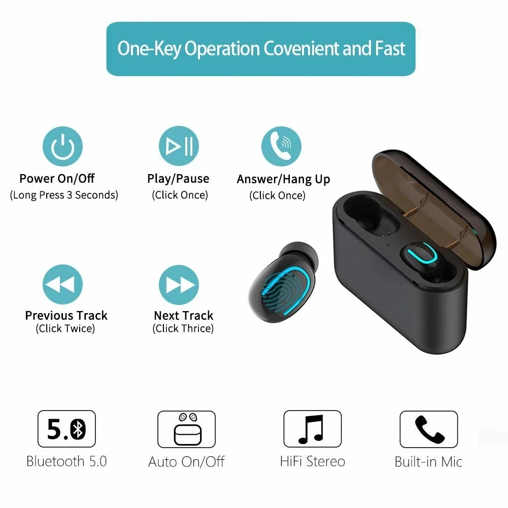 TWS 5 0 Bluetooth Headphone Wireless Earphones 3D Stereo Sports Earbuds Gaming Headset With Microphone For Ios XiaoMi Phone