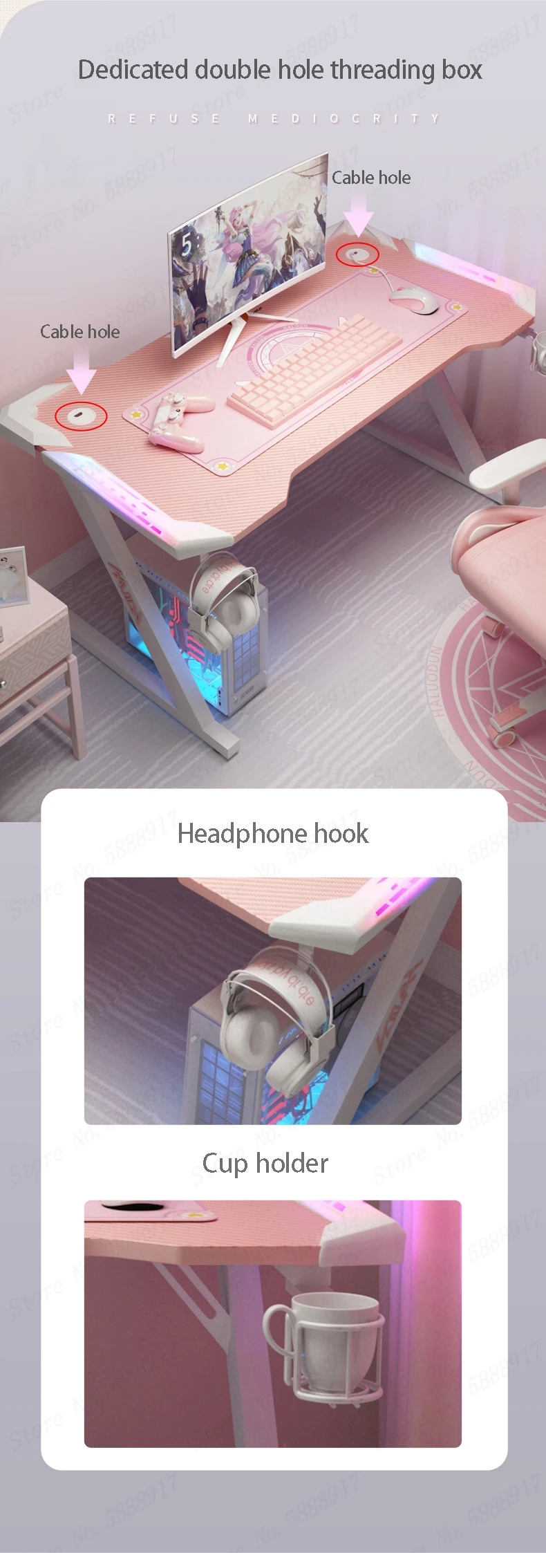 Fashion pink streamer table computer desk  family anchor cute girl game table combination strong high-end table