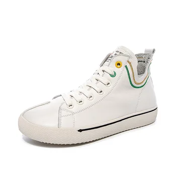 

SWONCO Genuine Leather White Shoes Female 2020 Summer Ladies Sneakers Casual Shoes Lady Comfortable White Snikers For Woman