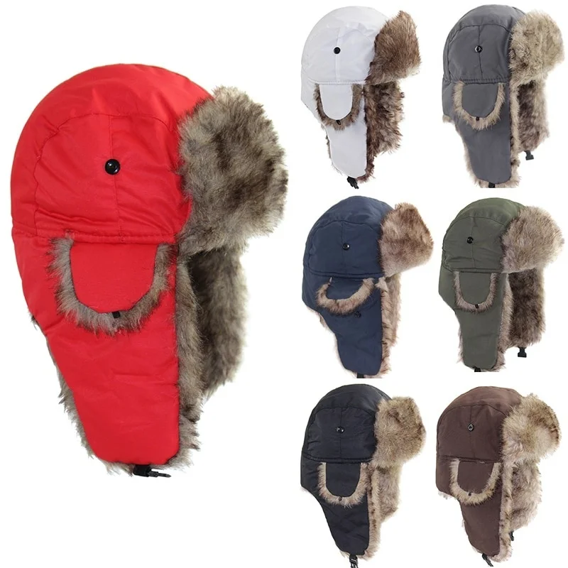 

Water Resistant Earmuffs Cap Windproof Winter Warm Unisex Ski Hat Solid Fluffy Faux Fur Cap Headwear Bonnet Ear Flaps Warm Hat