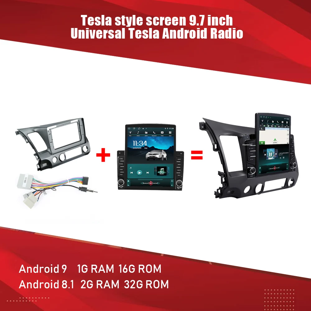 Универсальное мультимедийное радио AuCAR Tesla style 2 din Android для