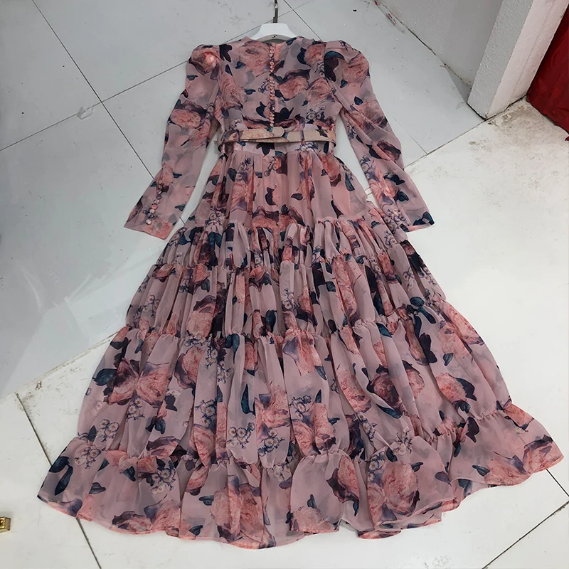 AELESEEN Runway Fashion Autumn Women Dress Full