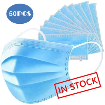 

FAST shipping Face Masks 50PCS 3 Layer Nonwove Filter Mouth Mask 10pcs 20pcs Mascarilla Facial Anti Pollution Anti Dust Mask